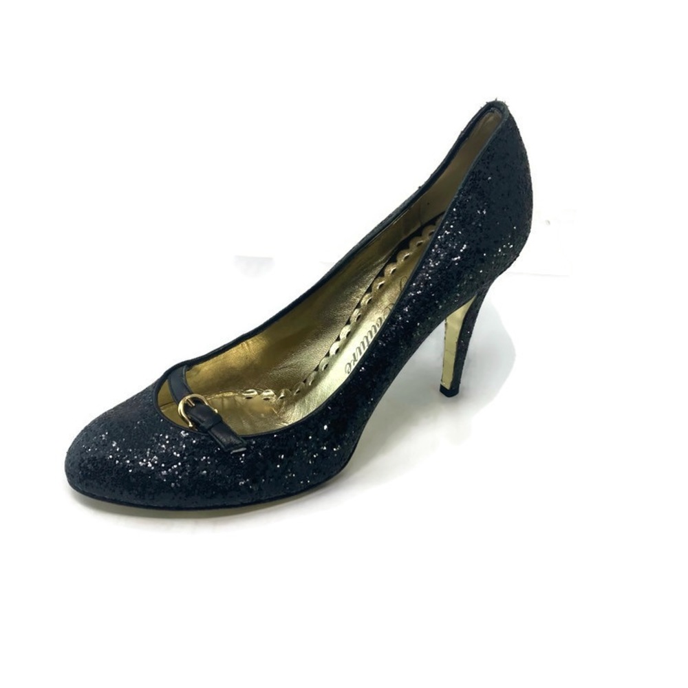 Juicy Couture Y2K Black Glitter Heels Pumps Shoes Size 10M Italy